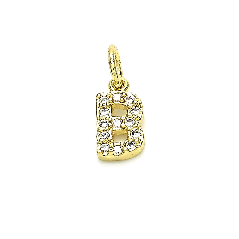 Oro Laminado Fancy Pendant, Gold Filled Style Initials Design, with White Cubic Zirconia, Polished, Golden Finish