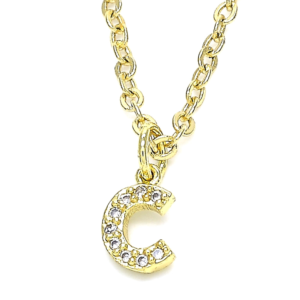 Oro Laminado Fancy Pendant, Gold Filled Style Initials Design, with White Cubic Zirconia, Polished, Golden Finish