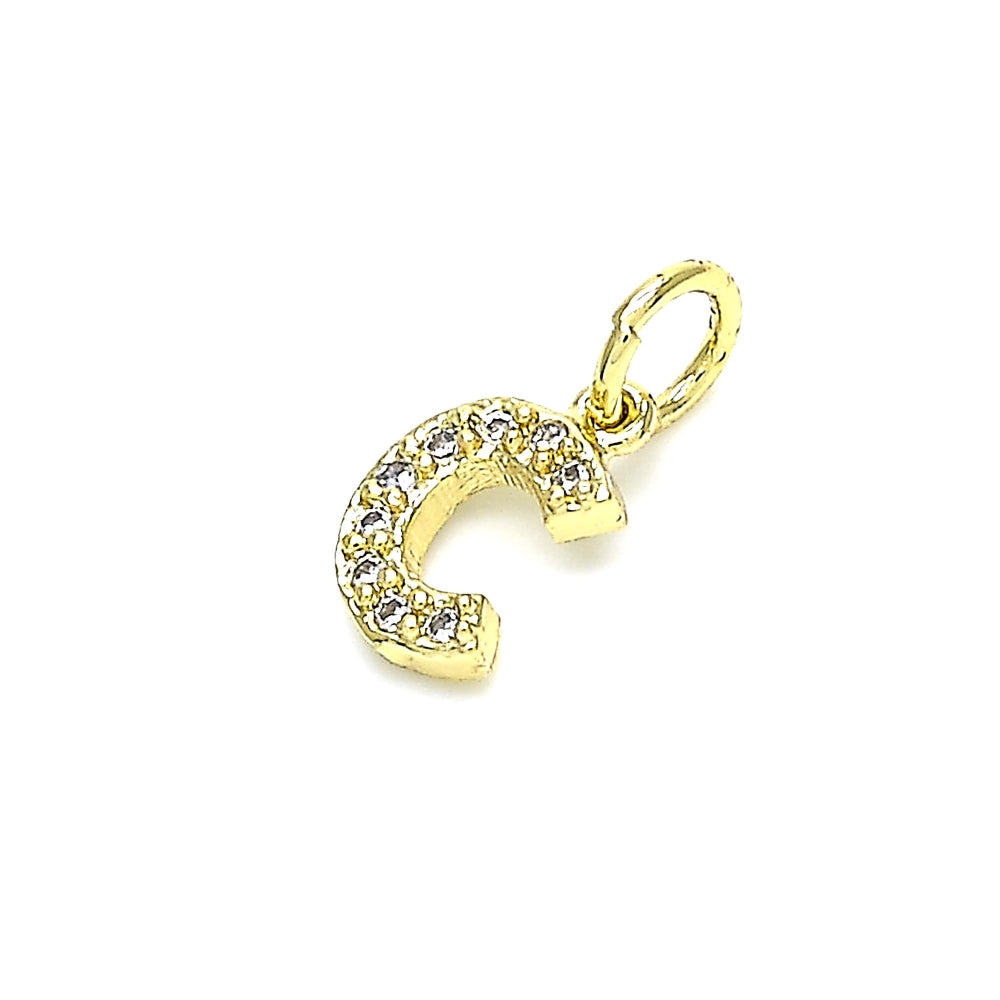 Oro Laminado Fancy Pendant, Gold Filled Style Initials Design, with White Cubic Zirconia, Polished, Golden Finish
