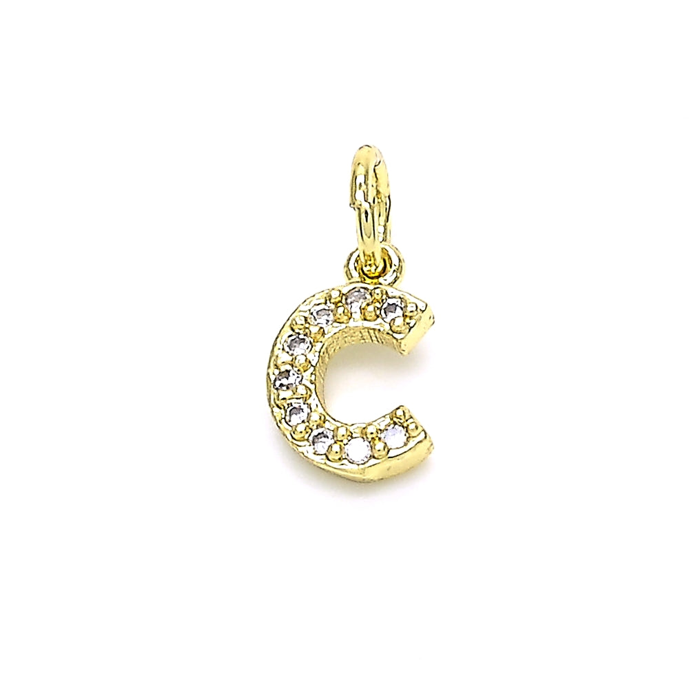 Oro Laminado Fancy Pendant, Gold Filled Style Initials Design, with White Cubic Zirconia, Polished, Golden Finish