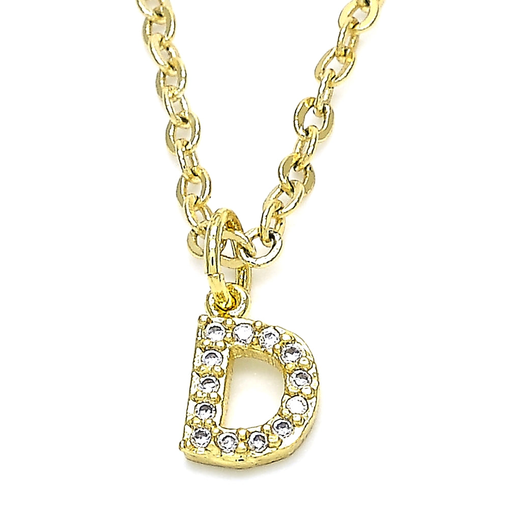 Oro Laminado Fancy Pendant, Gold Filled Style Initials Design, with White Cubic Zirconia, Polished, Golden Finish
