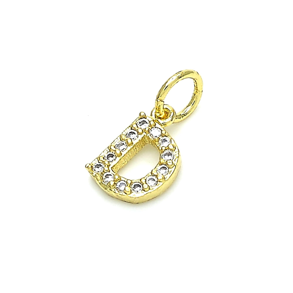 Oro Laminado Fancy Pendant, Gold Filled Style Initials Design, with White Cubic Zirconia, Polished, Golden Finish