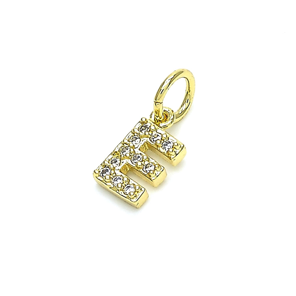Oro Laminado Fancy Pendant, Gold Filled Style Initials Design, with White Cubic Zirconia, Polished, Golden Finish