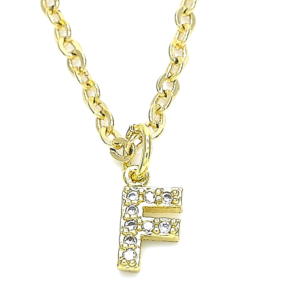 Oro Laminado Fancy Pendant, Gold Filled Style Initials Design, with White Cubic Zirconia, Polished, Golden Finish