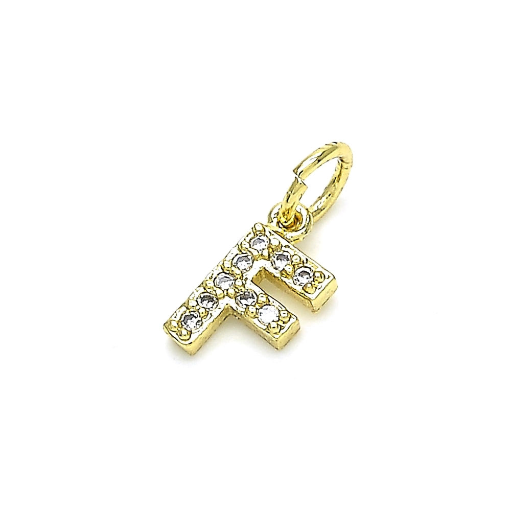 Oro Laminado Fancy Pendant, Gold Filled Style Initials Design, with White Cubic Zirconia, Polished, Golden Finish