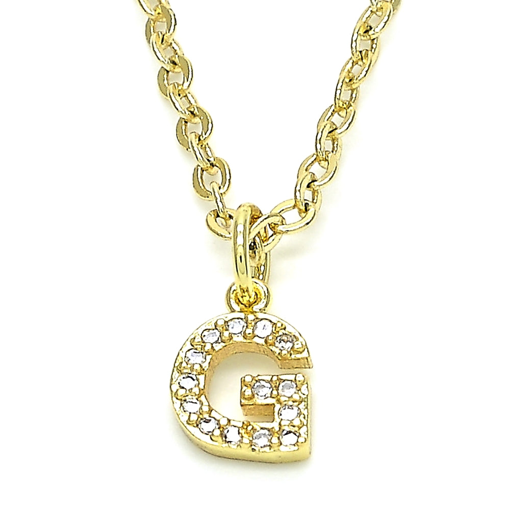 Oro Laminado Fancy Pendant, Gold Filled Style Initials Design, with White Cubic Zirconia, Polished, Golden Finish