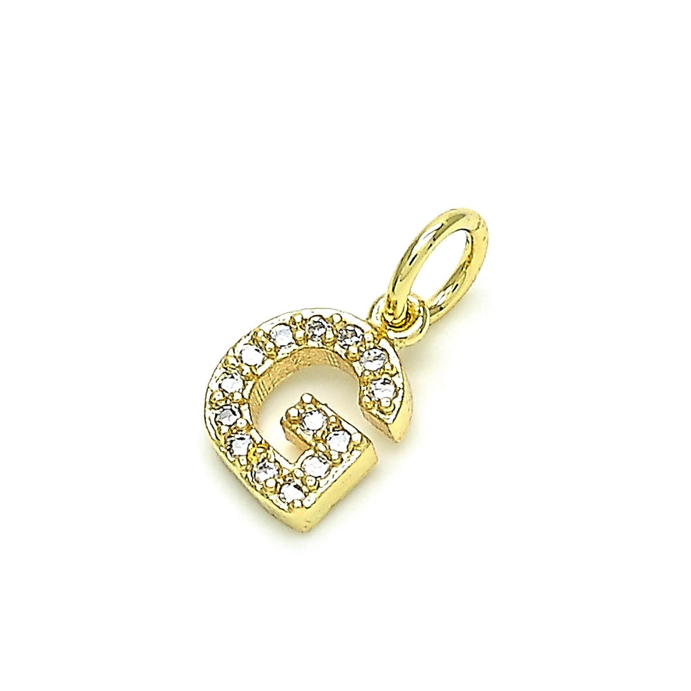 Oro Laminado Fancy Pendant, Gold Filled Style Initials Design, with White Cubic Zirconia, Polished, Golden Finish