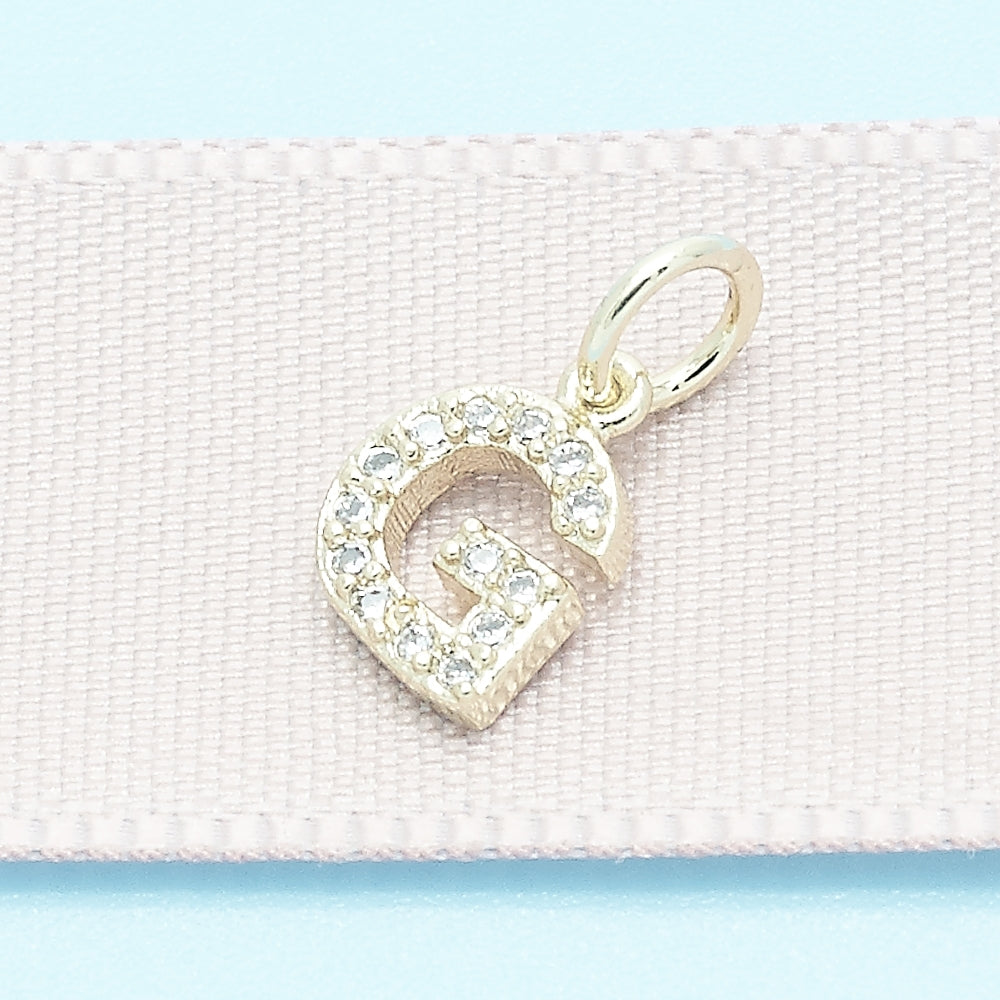 Oro Laminado Fancy Pendant, Gold Filled Style Initials Design, with White Cubic Zirconia, Polished, Golden Finish
