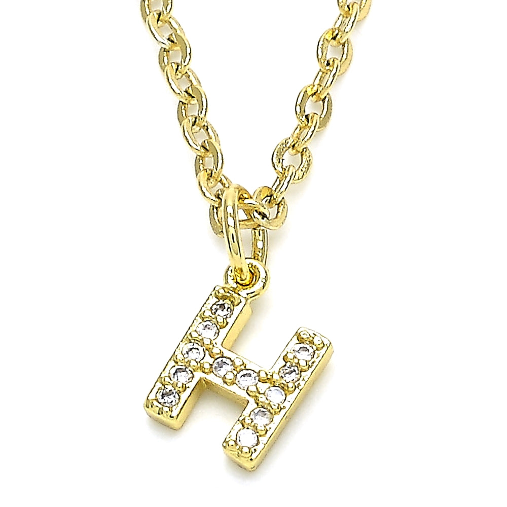 Oro Laminado Fancy Pendant, Gold Filled Style Initials Design, with White Cubic Zirconia, Polished, Golden Finish