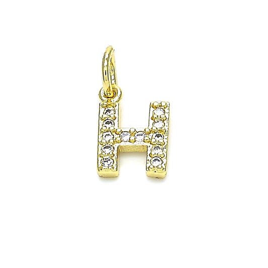 Oro Laminado Fancy Pendant, Gold Filled Style Initials Design, with White Cubic Zirconia, Polished, Golden Finish