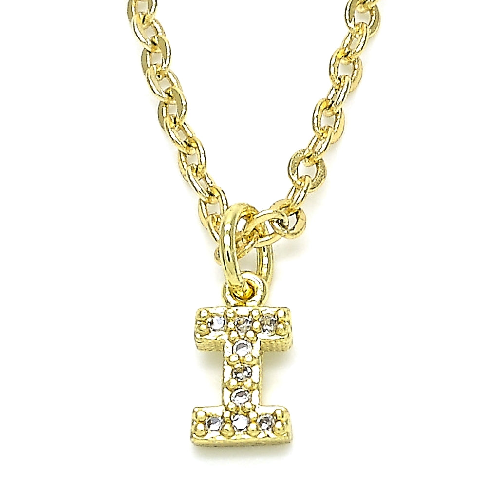 Oro Laminado Fancy Pendant, Gold Filled Style Initials Design, with White Cubic Zirconia, Polished, Golden Finish