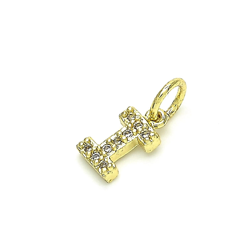 Oro Laminado Fancy Pendant, Gold Filled Style Initials Design, with White Cubic Zirconia, Polished, Golden Finish