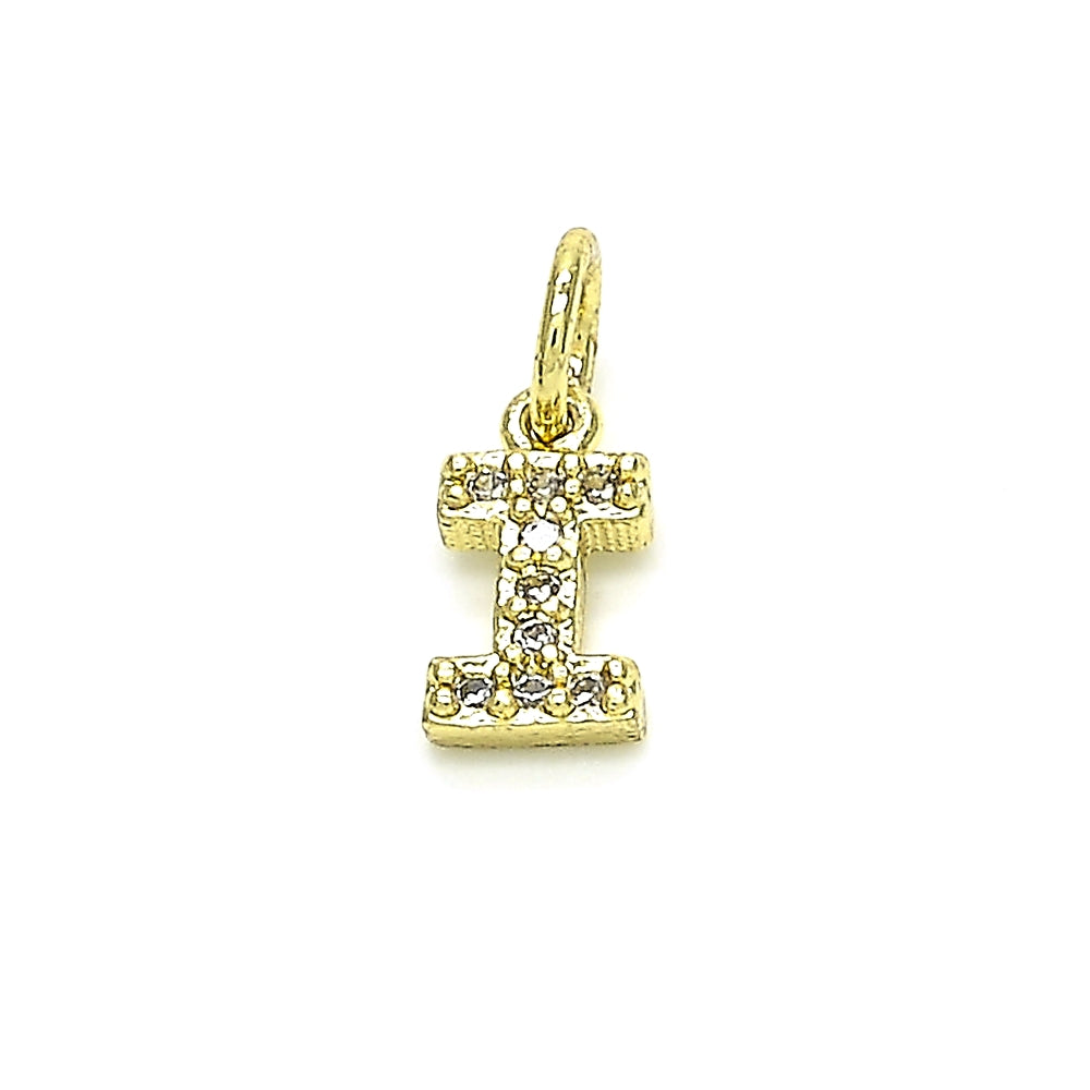 Oro Laminado Fancy Pendant, Gold Filled Style Initials Design, with White Cubic Zirconia, Polished, Golden Finish