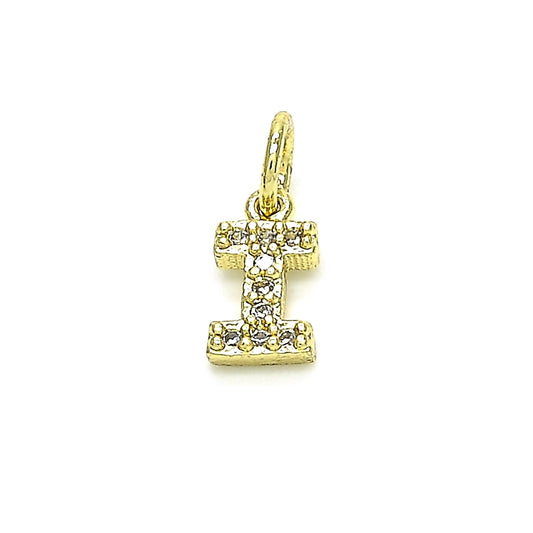 Oro Laminado Fancy Pendant, Gold Filled Style Initials Design, with White Cubic Zirconia, Polished, Golden Finish