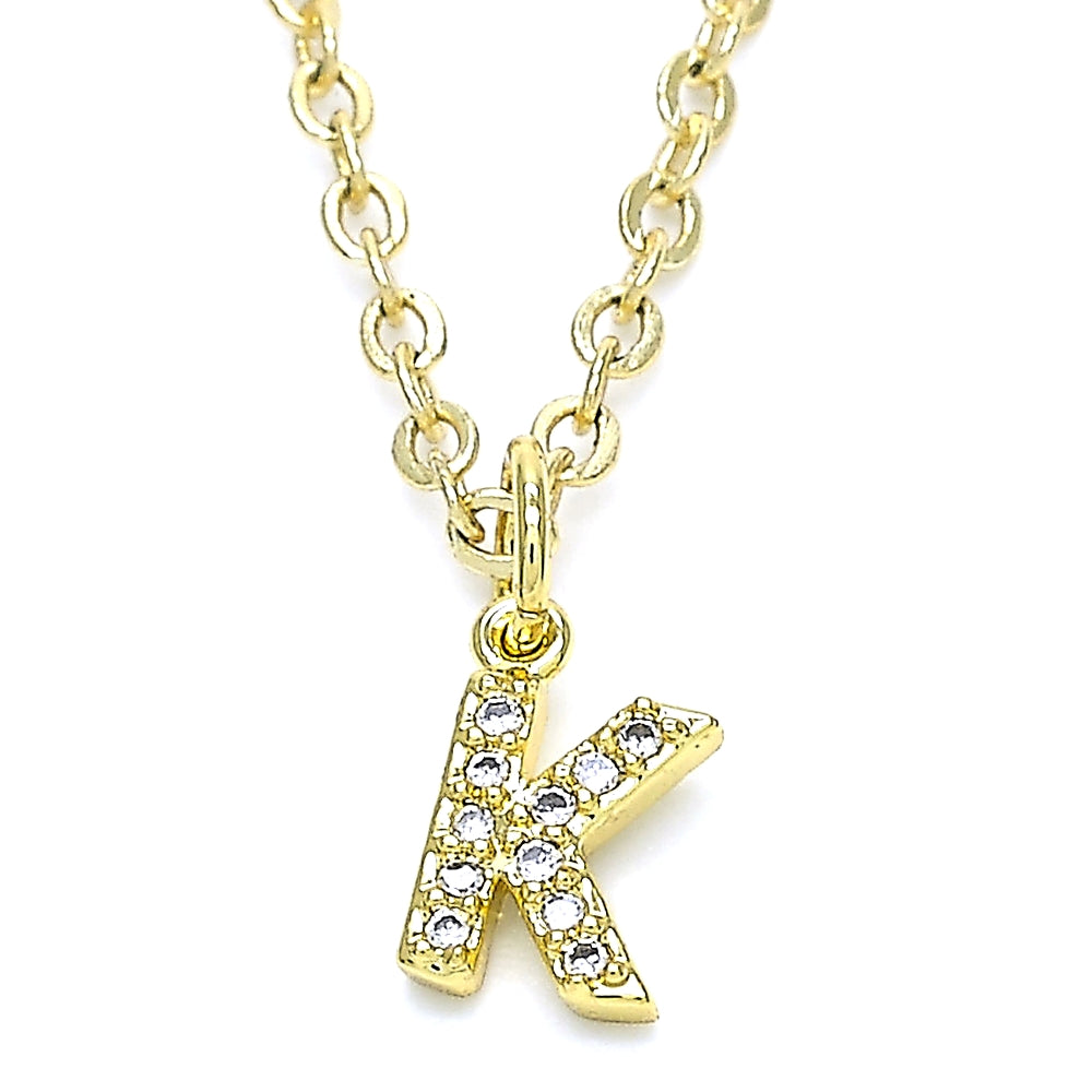 Oro Laminado Fancy Pendant, Gold Filled Style Initials Design, with White Cubic Zirconia, Polished, Golden Finish
