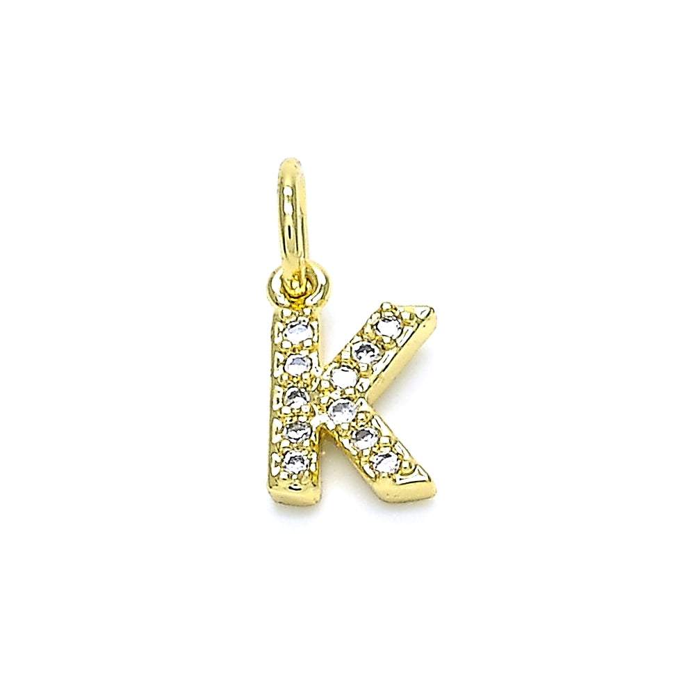 Oro Laminado Fancy Pendant, Gold Filled Style Initials Design, with White Cubic Zirconia, Polished, Golden Finish