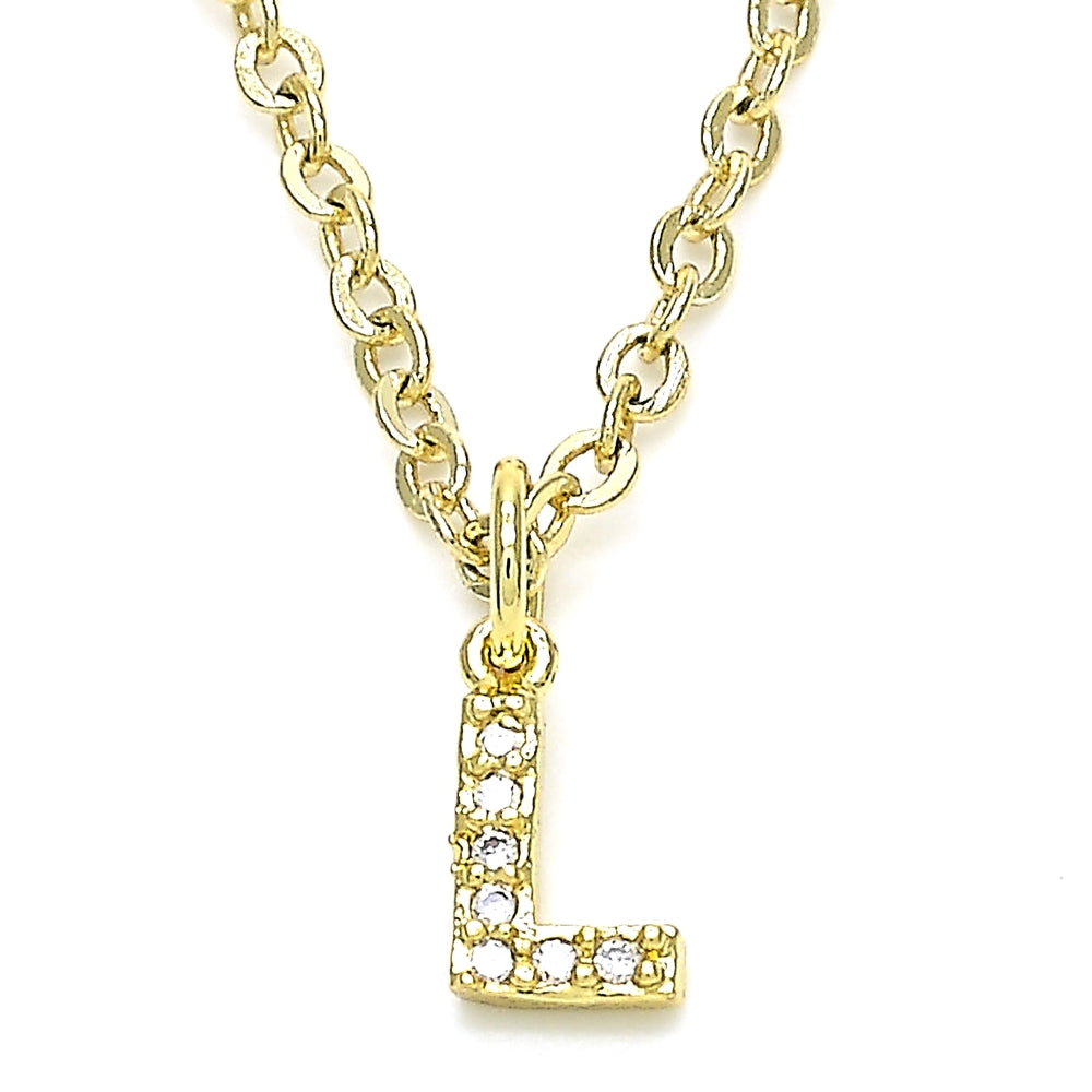 Oro Laminado Fancy Pendant, Gold Filled Style Initials Design, with White Cubic Zirconia, Polished, Golden Finish
