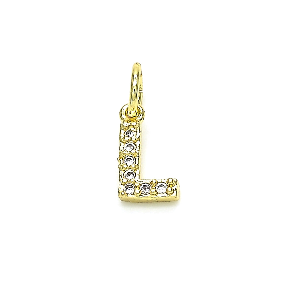 Oro Laminado Fancy Pendant, Gold Filled Style Initials Design, with White Cubic Zirconia, Polished, Golden Finish