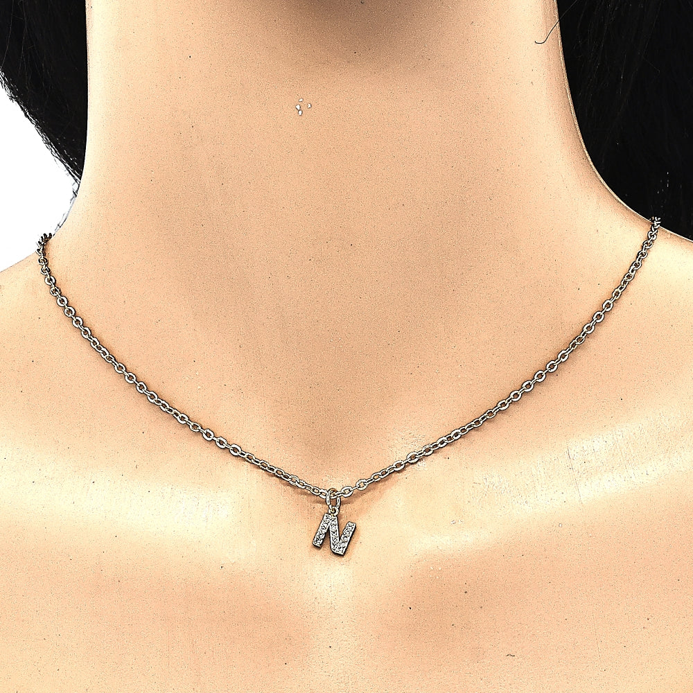 Oro Laminado Fancy Pendant, Gold Filled Style Initials Design, with White Cubic Zirconia, Polished, Golden Finish