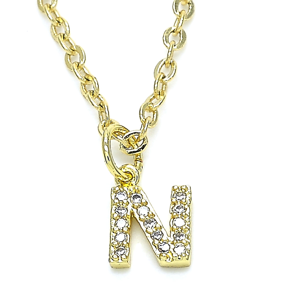 Oro Laminado Fancy Pendant, Gold Filled Style Initials Design, with White Cubic Zirconia, Polished, Golden Finish