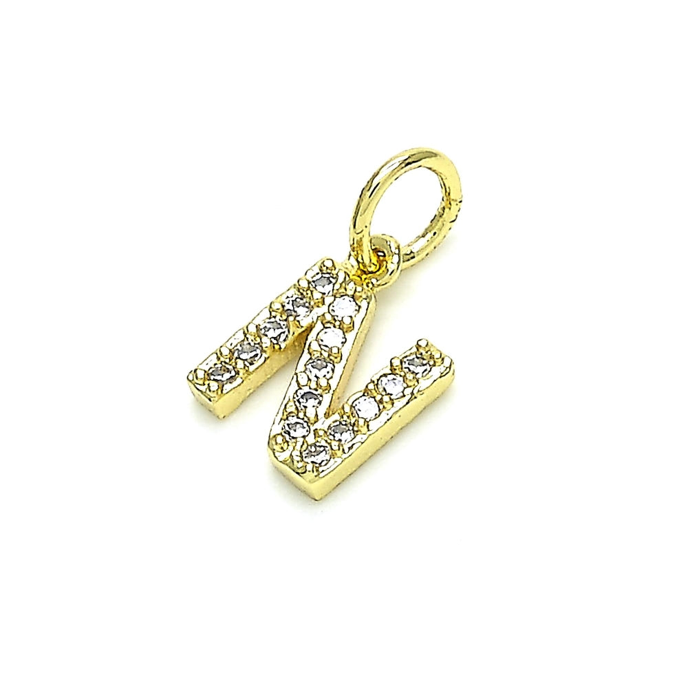 Oro Laminado Fancy Pendant, Gold Filled Style Initials Design, with White Cubic Zirconia, Polished, Golden Finish