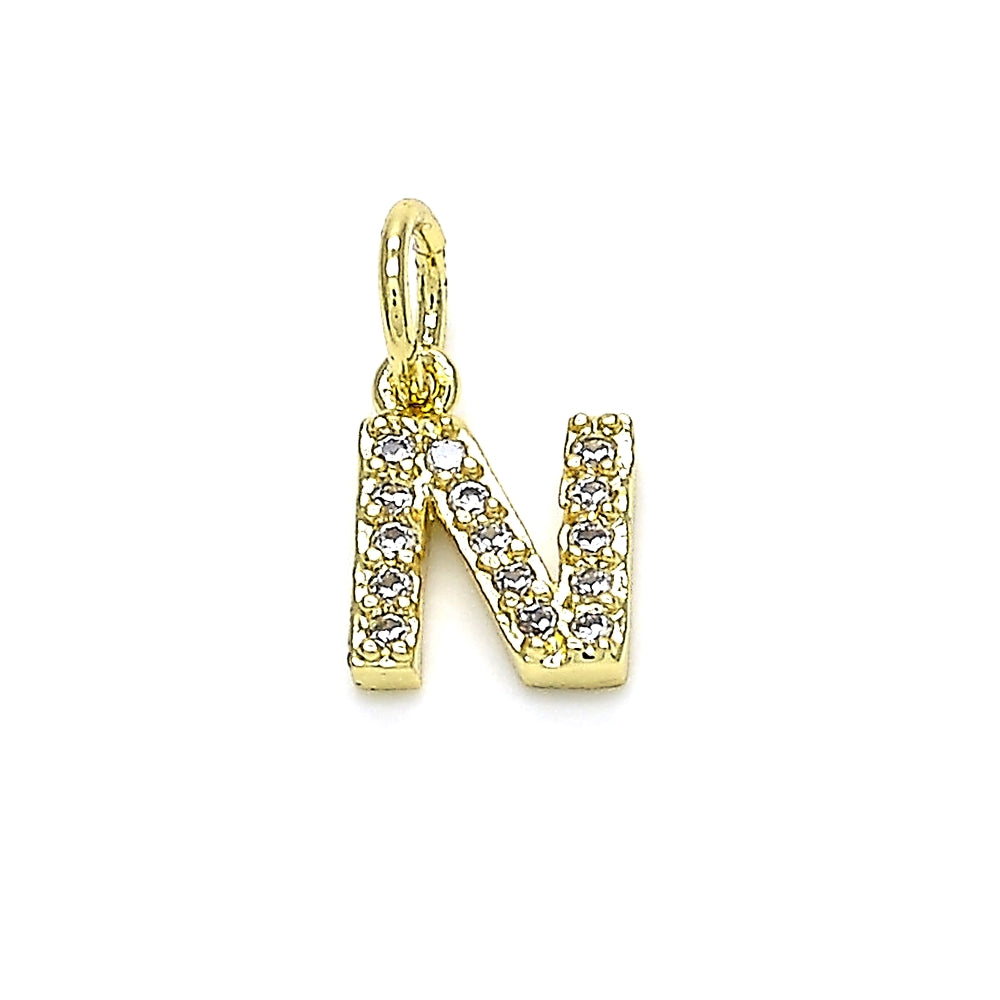Oro Laminado Fancy Pendant, Gold Filled Style Initials Design, with White Cubic Zirconia, Polished, Golden Finish