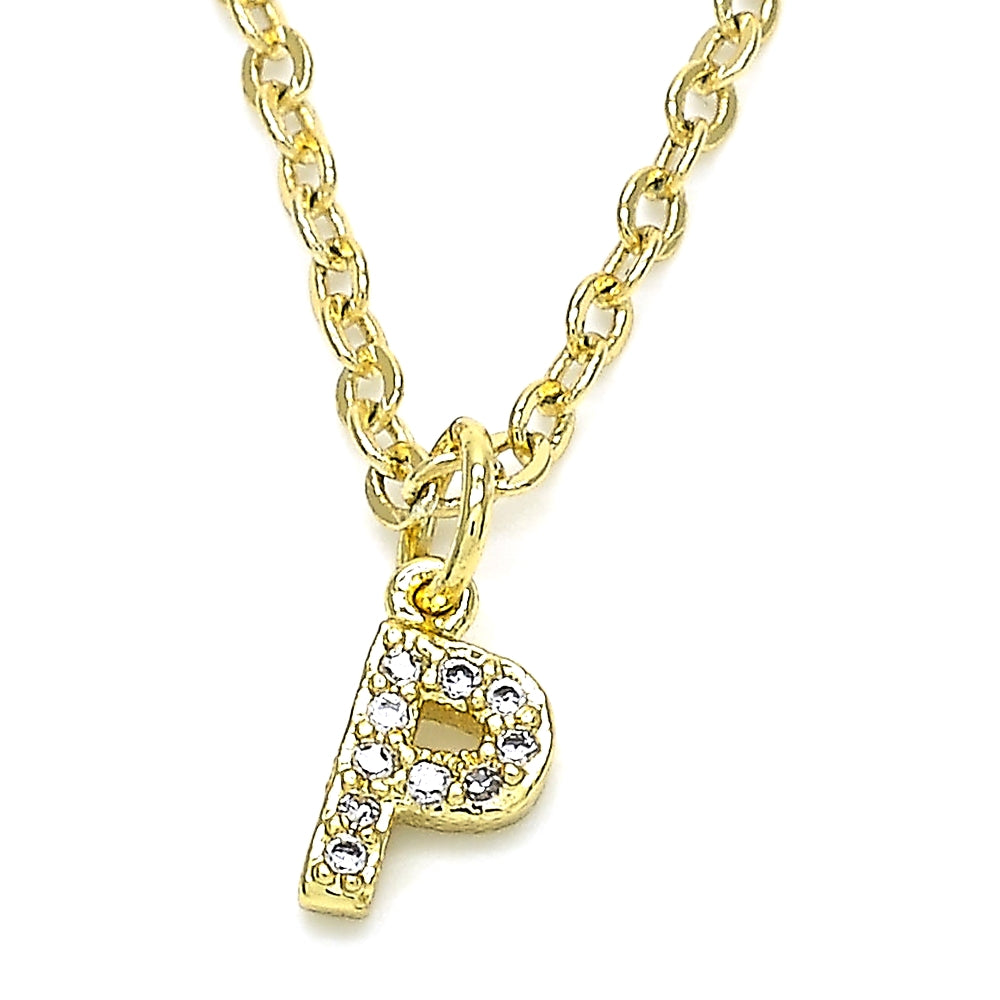 Oro Laminado Fancy Pendant, Gold Filled Style Initials Design, with White Cubic Zirconia, Polished, Golden Finish