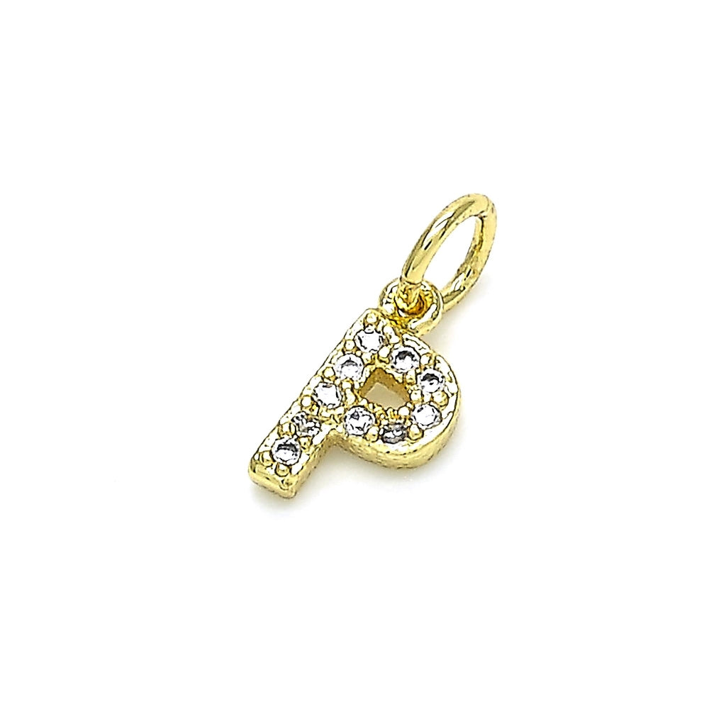 Oro Laminado Fancy Pendant, Gold Filled Style Initials Design, with White Cubic Zirconia, Polished, Golden Finish