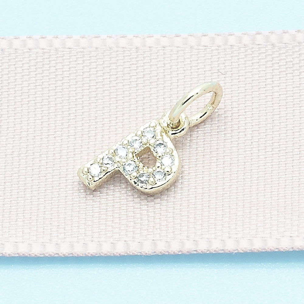 Oro Laminado Fancy Pendant, Gold Filled Style Initials Design, with White Cubic Zirconia, Polished, Golden Finish