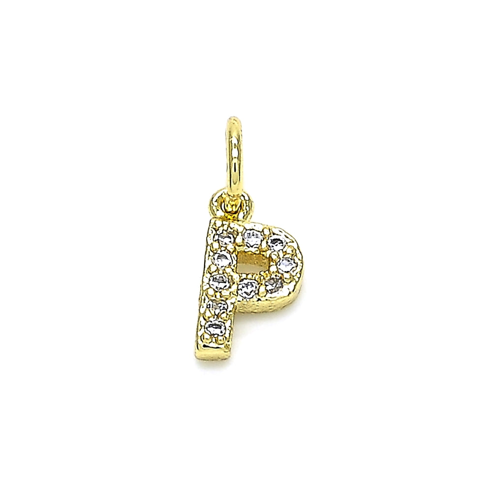 Oro Laminado Fancy Pendant, Gold Filled Style Initials Design, with White Cubic Zirconia, Polished, Golden Finish