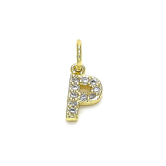 Oro Laminado Fancy Pendant, Gold Filled Style Initials Design, with White Cubic Zirconia, Polished, Golden Finish