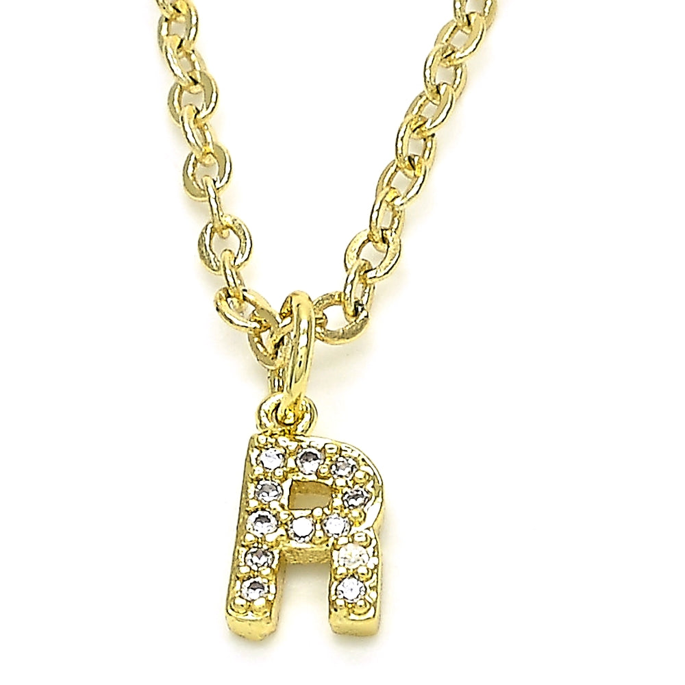 Oro Laminado Fancy Pendant, Gold Filled Style Initials Design, with White Cubic Zirconia, Polished, Golden Finish