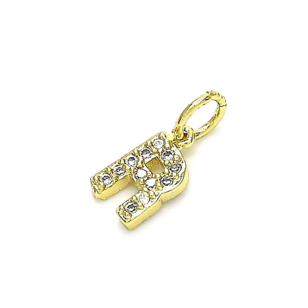 Oro Laminado Fancy Pendant, Gold Filled Style Initials Design, with White Cubic Zirconia, Polished, Golden Finish