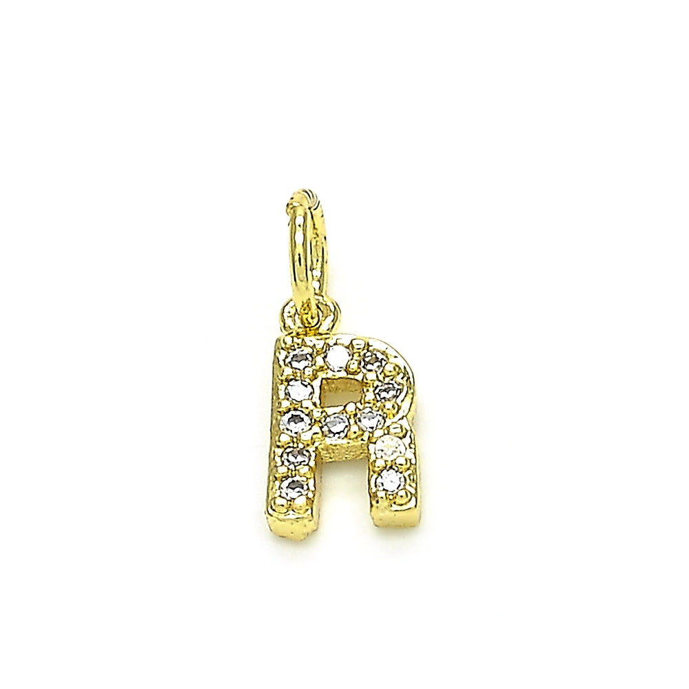 Oro Laminado Fancy Pendant, Gold Filled Style Initials Design, with White Cubic Zirconia, Polished, Golden Finish