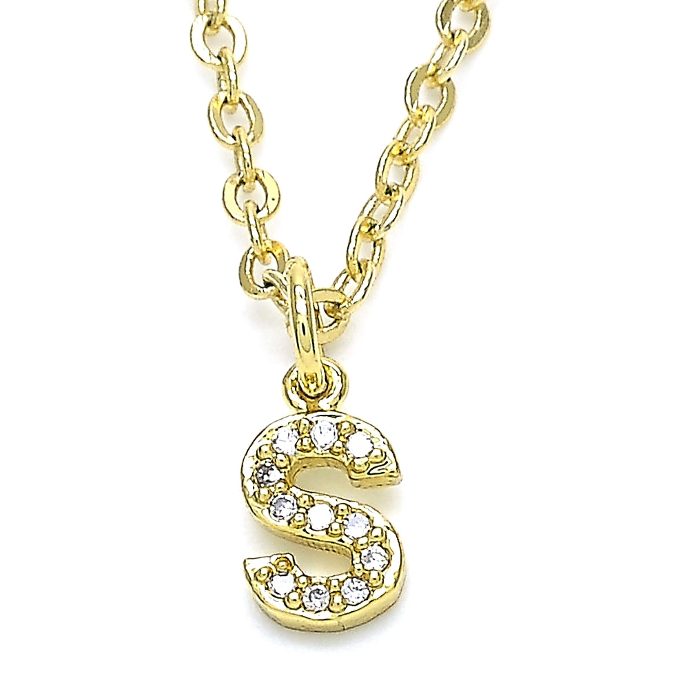 Oro Laminado Fancy Pendant, Gold Filled Style Initials Design, with White Cubic Zirconia, Polished, Golden Finish