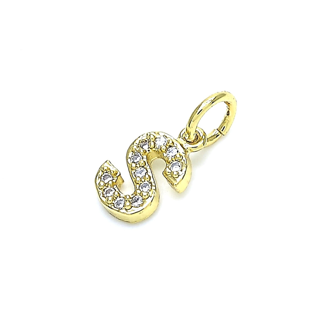 Oro Laminado Fancy Pendant, Gold Filled Style Initials Design, with White Cubic Zirconia, Polished, Golden Finish