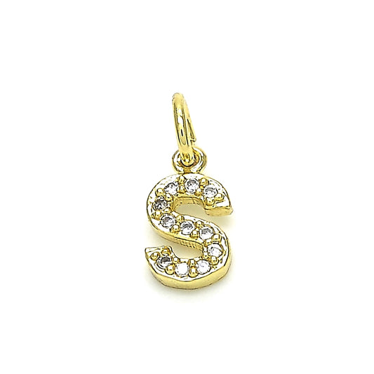 Oro Laminado Fancy Pendant, Gold Filled Style Initials Design, with White Cubic Zirconia, Polished, Golden Finish
