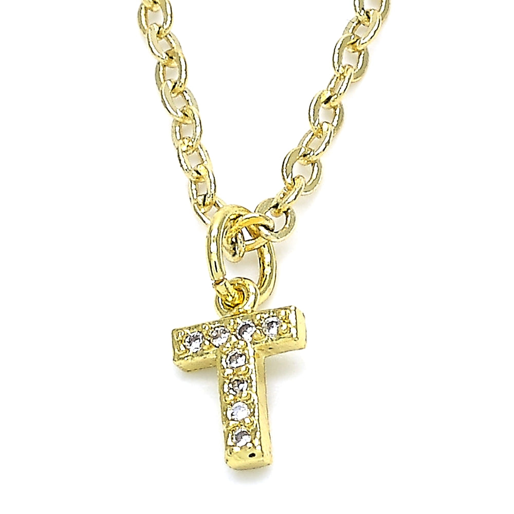 Oro Laminado Fancy Pendant, Gold Filled Style Initials Design, with White Cubic Zirconia, Polished, Golden Finish