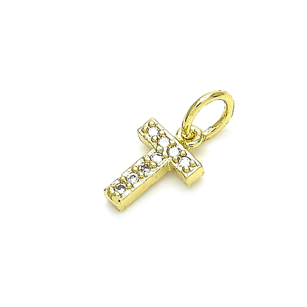 Oro Laminado Fancy Pendant, Gold Filled Style Initials Design, with White Cubic Zirconia, Polished, Golden Finish