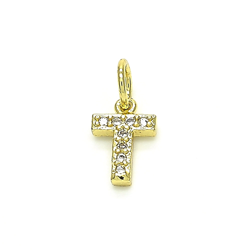 Oro Laminado Fancy Pendant, Gold Filled Style Initials Design, with White Cubic Zirconia, Polished, Golden Finish