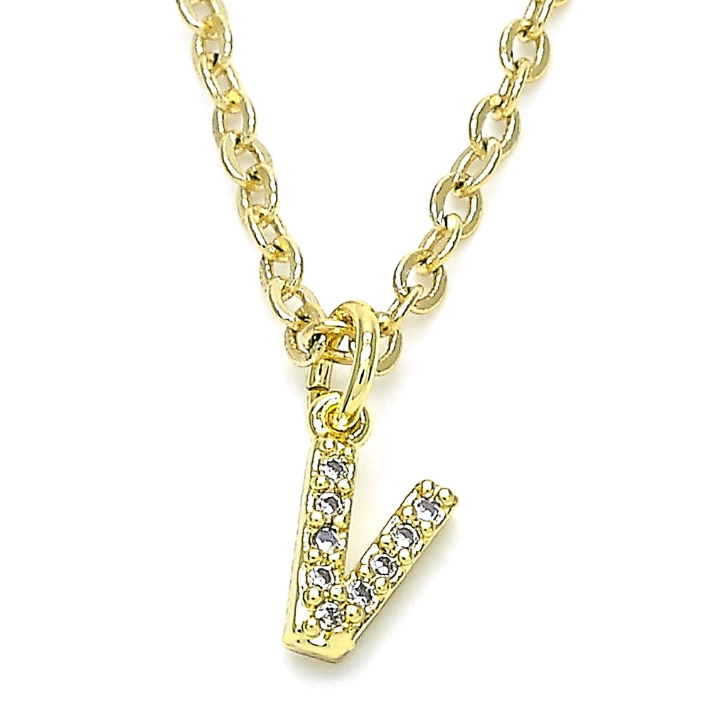 Oro Laminado Fancy Pendant, Gold Filled Style Initials Design, with White Cubic Zirconia, Polished, Golden Finish