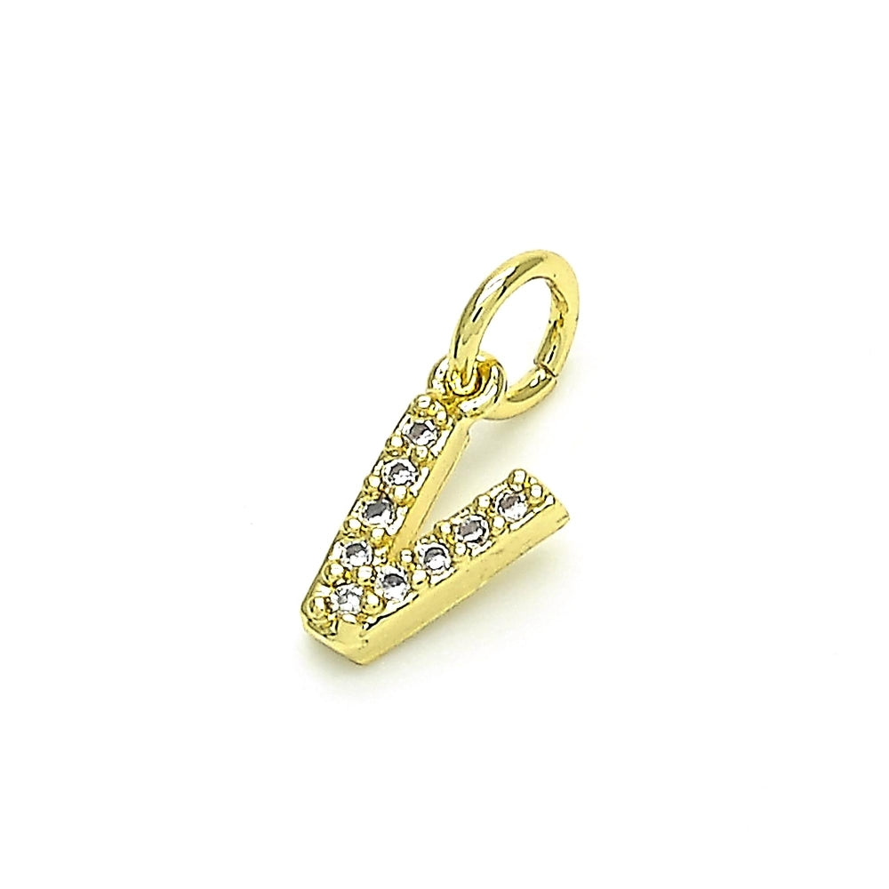 Oro Laminado Fancy Pendant, Gold Filled Style Initials Design, with White Cubic Zirconia, Polished, Golden Finish