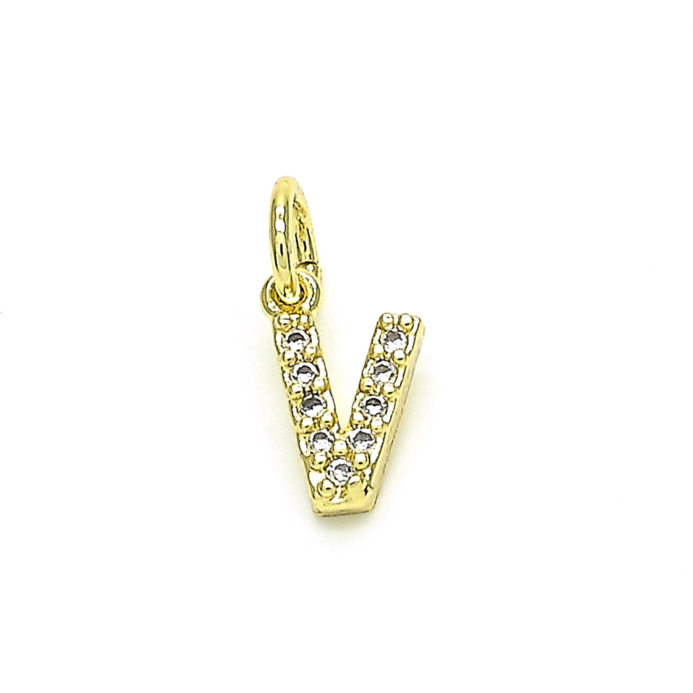Oro Laminado Fancy Pendant, Gold Filled Style Initials Design, with White Cubic Zirconia, Polished, Golden Finish