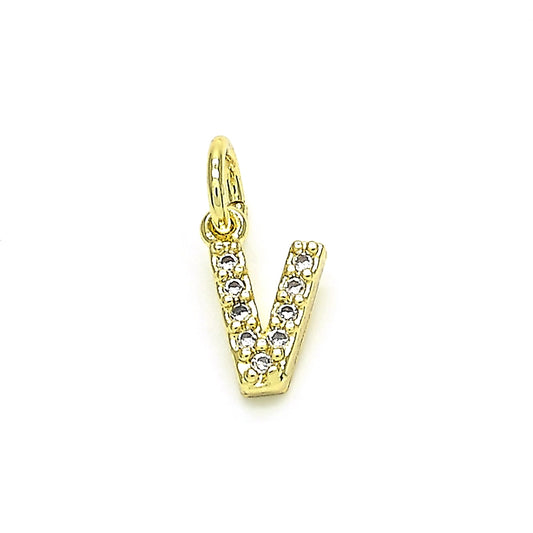 Oro Laminado Fancy Pendant, Gold Filled Style Initials Design, with White Cubic Zirconia, Polished, Golden Finish