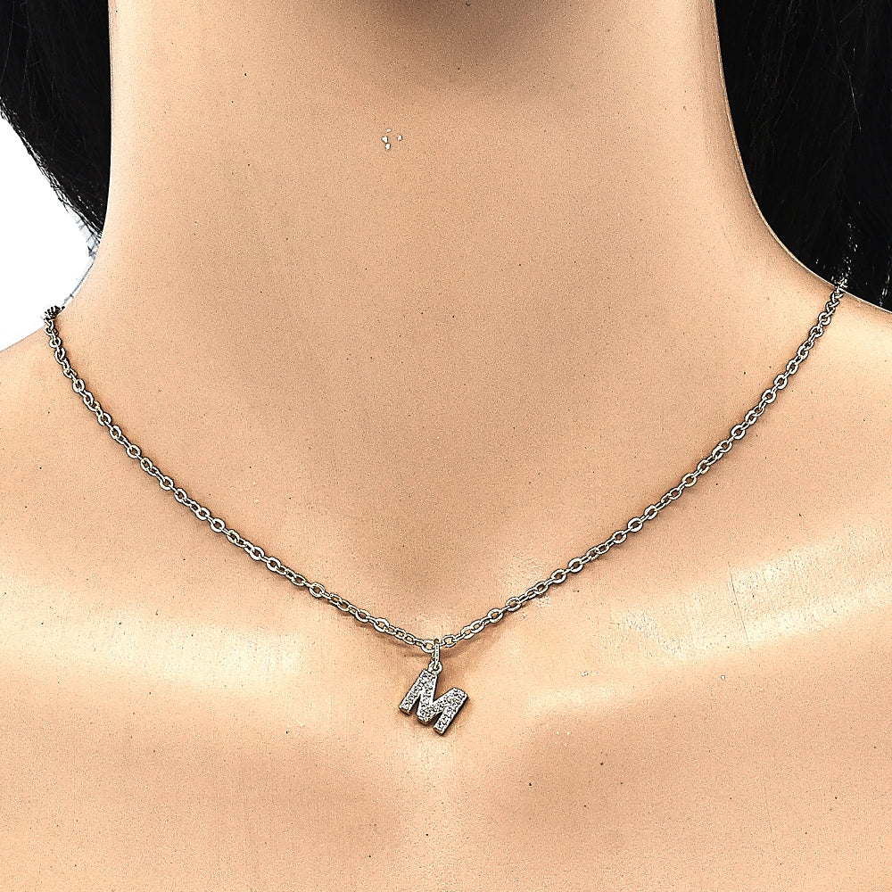 Oro Laminado Fancy Pendant, Gold Filled Style Initials and Mom Design, with White Cubic Zirconia, Polished, Golden Finish