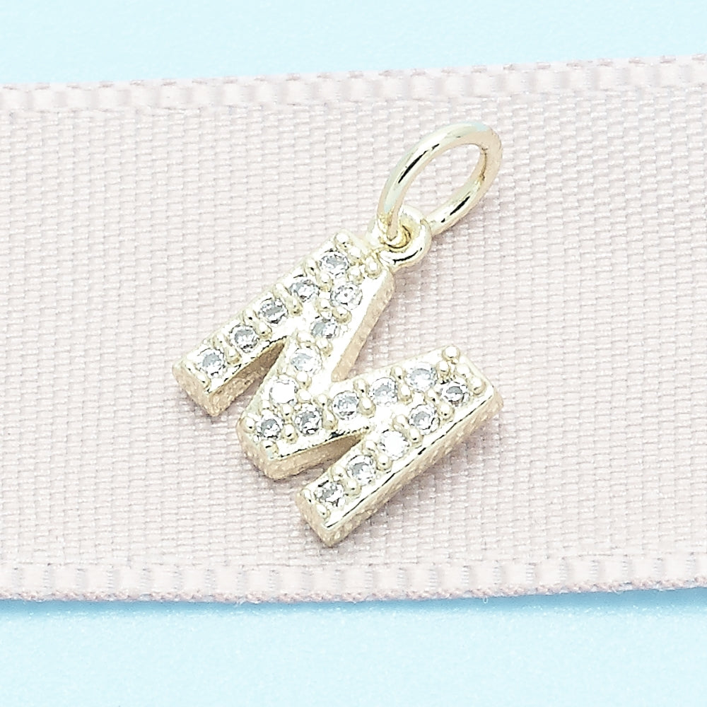 Oro Laminado Fancy Pendant, Gold Filled Style Initials and Mom Design, with White Cubic Zirconia, Polished, Golden Finish