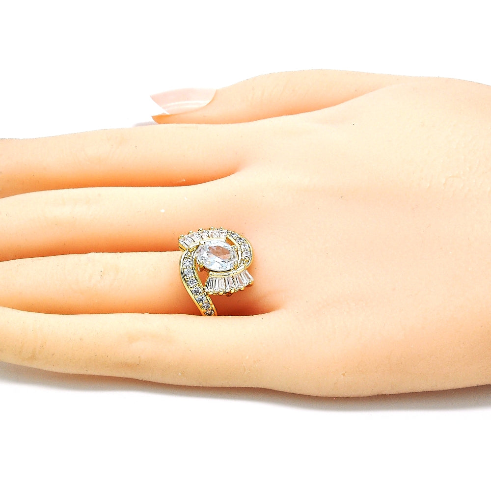 Oro Laminado Multi Stone Ring, Gold Filled Style with White Cubic Zirconia, Polished, Golden Finish