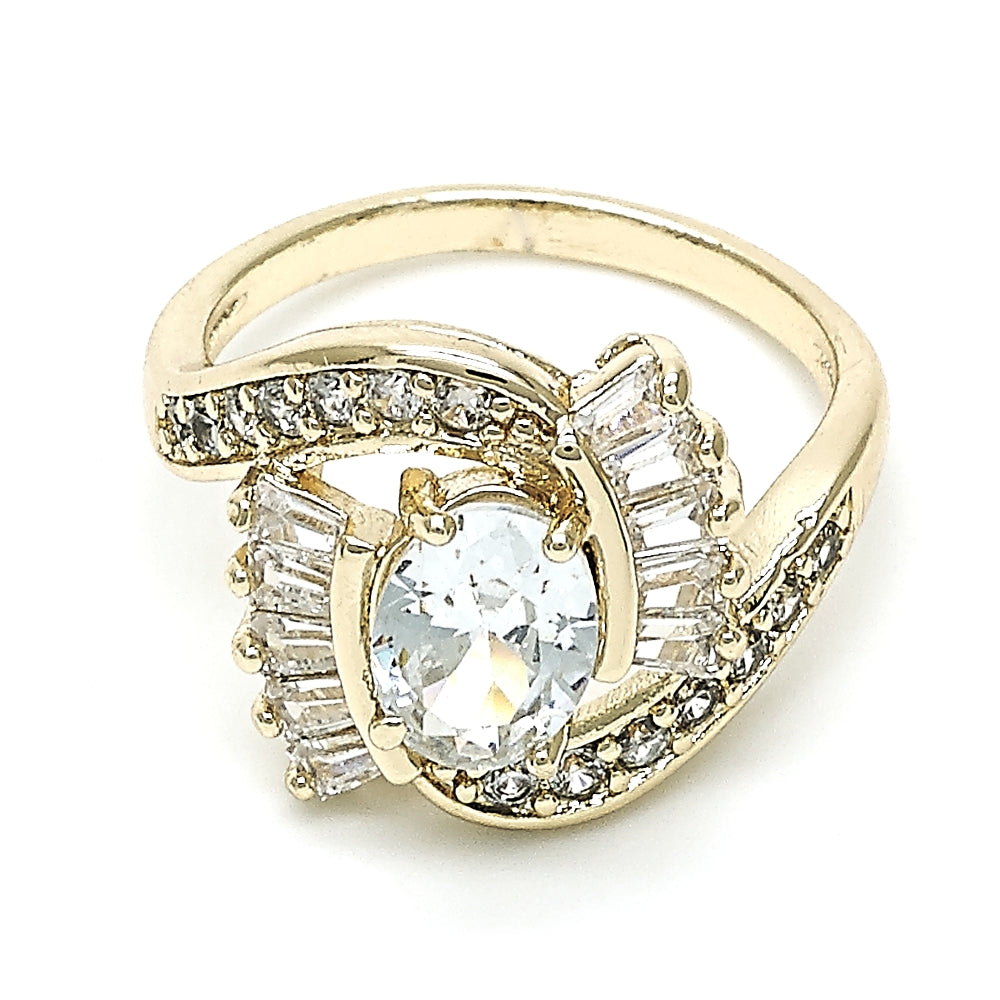 Oro Laminado Multi Stone Ring, Gold Filled Style with White Cubic Zirconia, Polished, Golden Finish