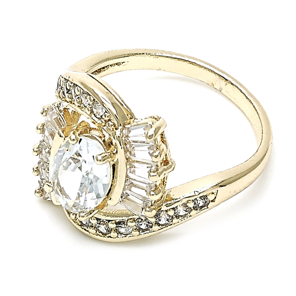 Oro Laminado Multi Stone Ring, Gold Filled Style with White Cubic Zirconia, Polished, Golden Finish