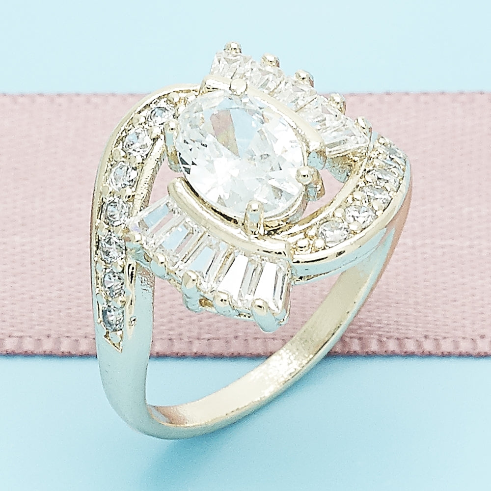 Oro Laminado Multi Stone Ring, Gold Filled Style with White Cubic Zirconia, Polished, Golden Finish